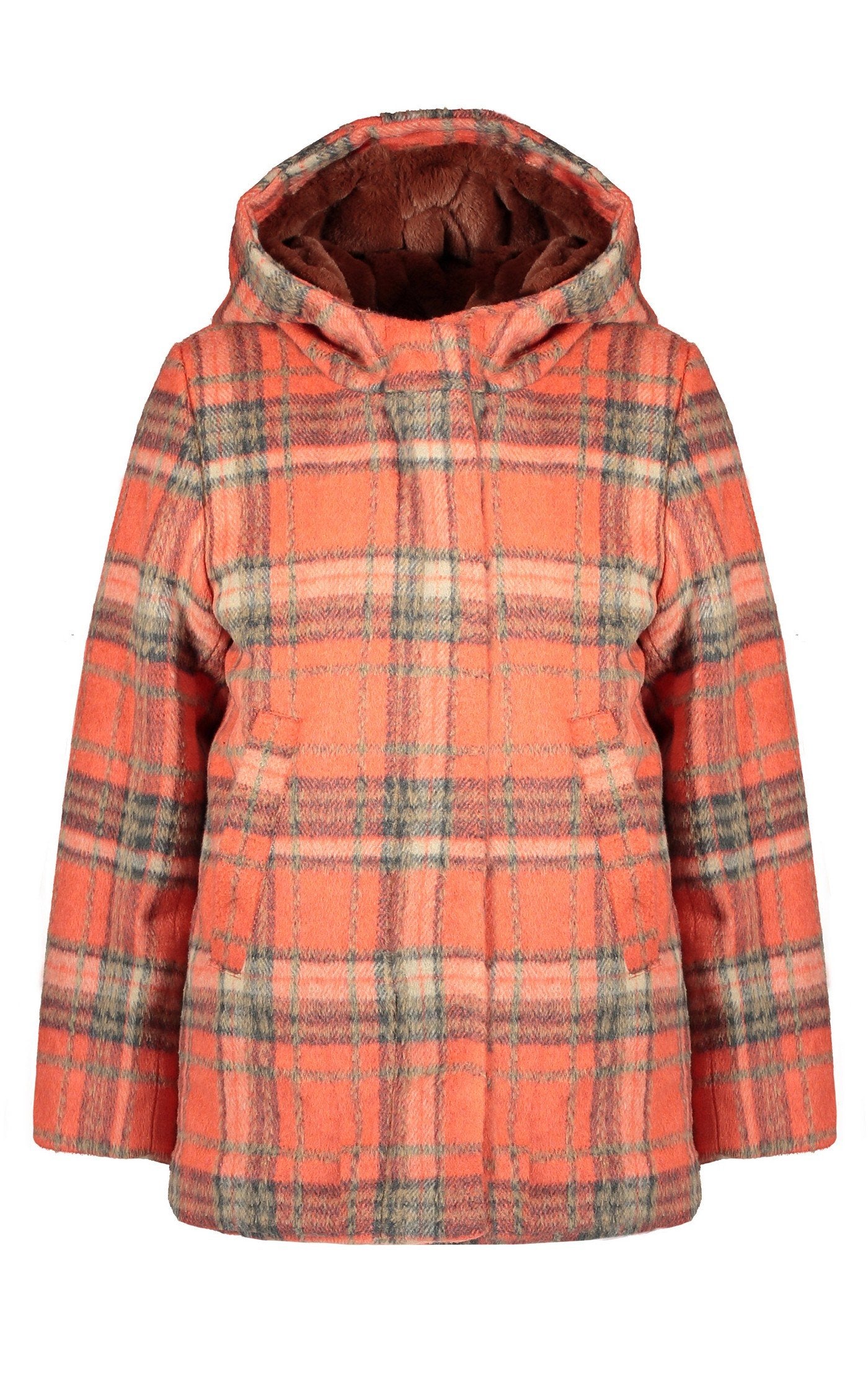 Meisjes Badras classic wooly hooded jacket van NoNo in de kleur Crayfish in maat 134-140.