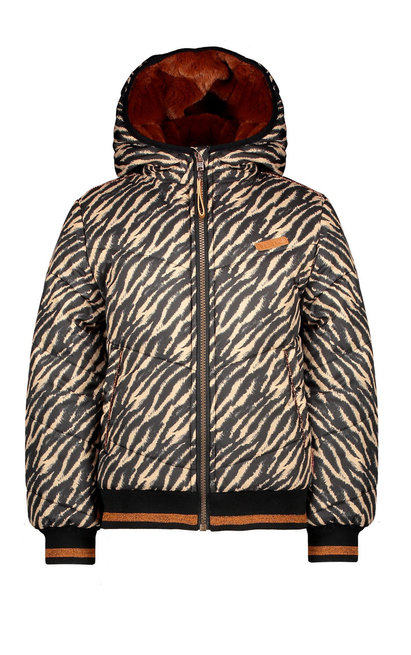 Meisjes 100% Recycled Polyester hooded bomber jacket Bella van NoNo in de kleur Jet Black in maat 146-152.