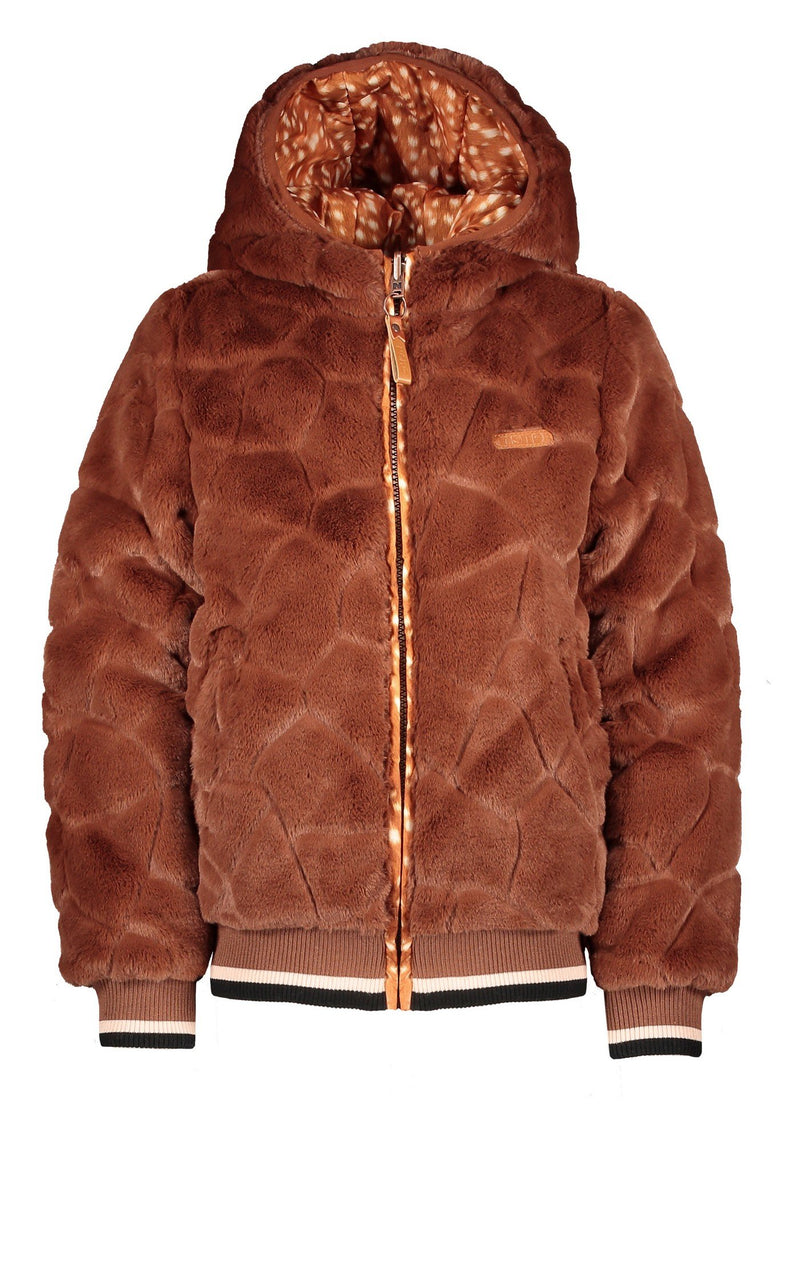Meisjes Bombai reversible hooded bomber jacket van NoNo in de kleur Puppy in maat 146-152.