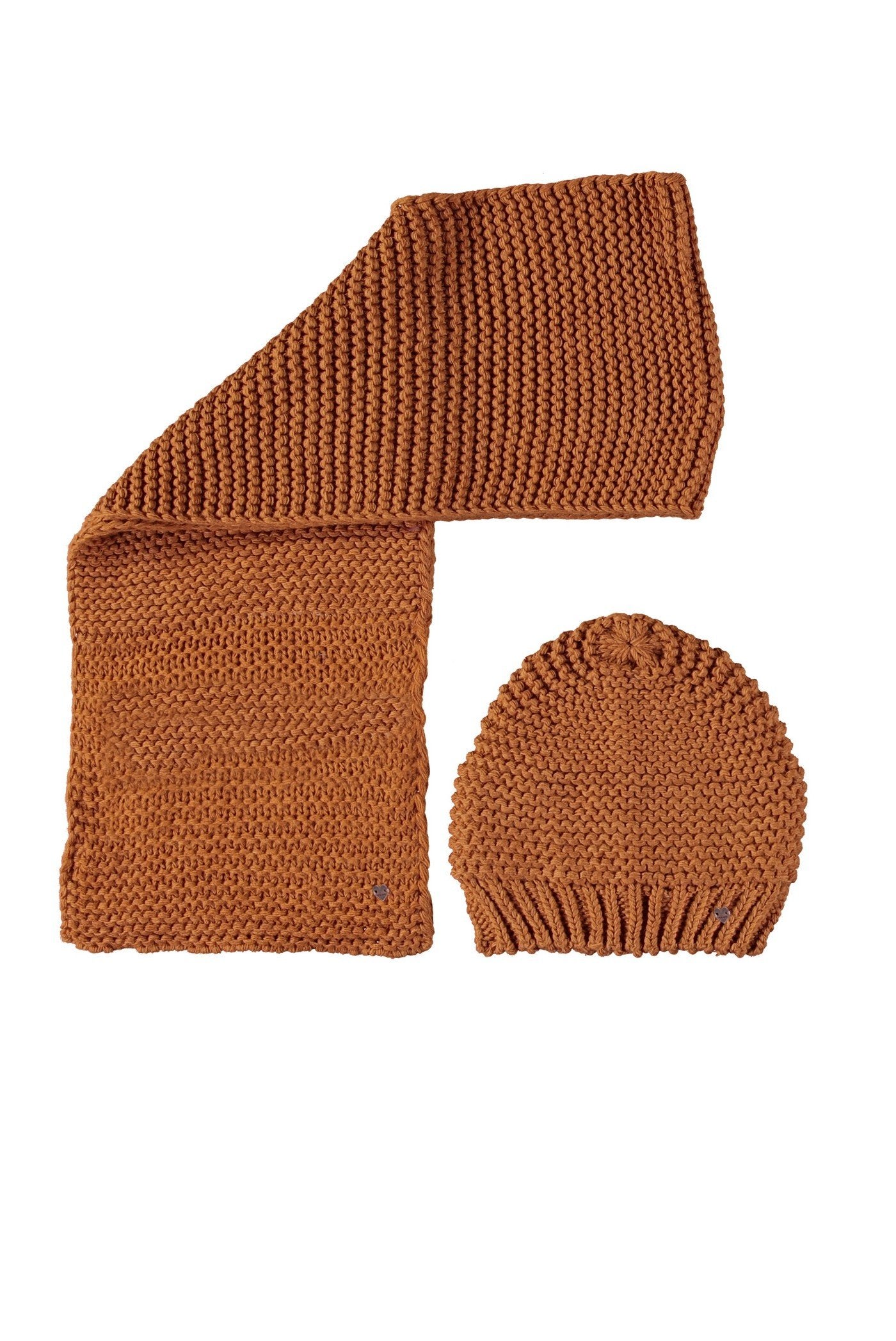 Meisjes Rai knitted scarf and hat set van NoNo in de kleur Chestnut in maat 92-104.