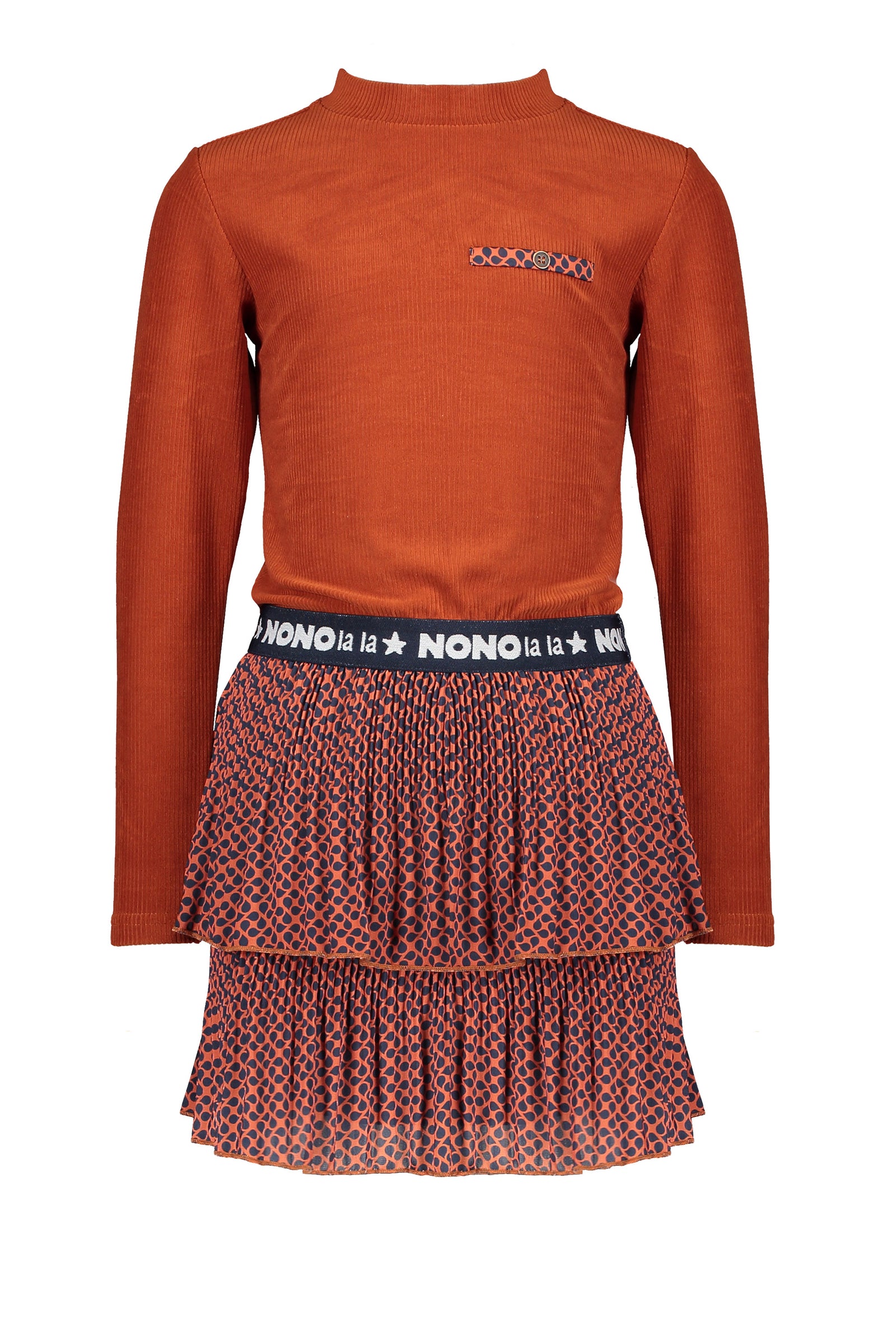 NoNo Mika combi dress with velours ribbed top+woven layered skirt