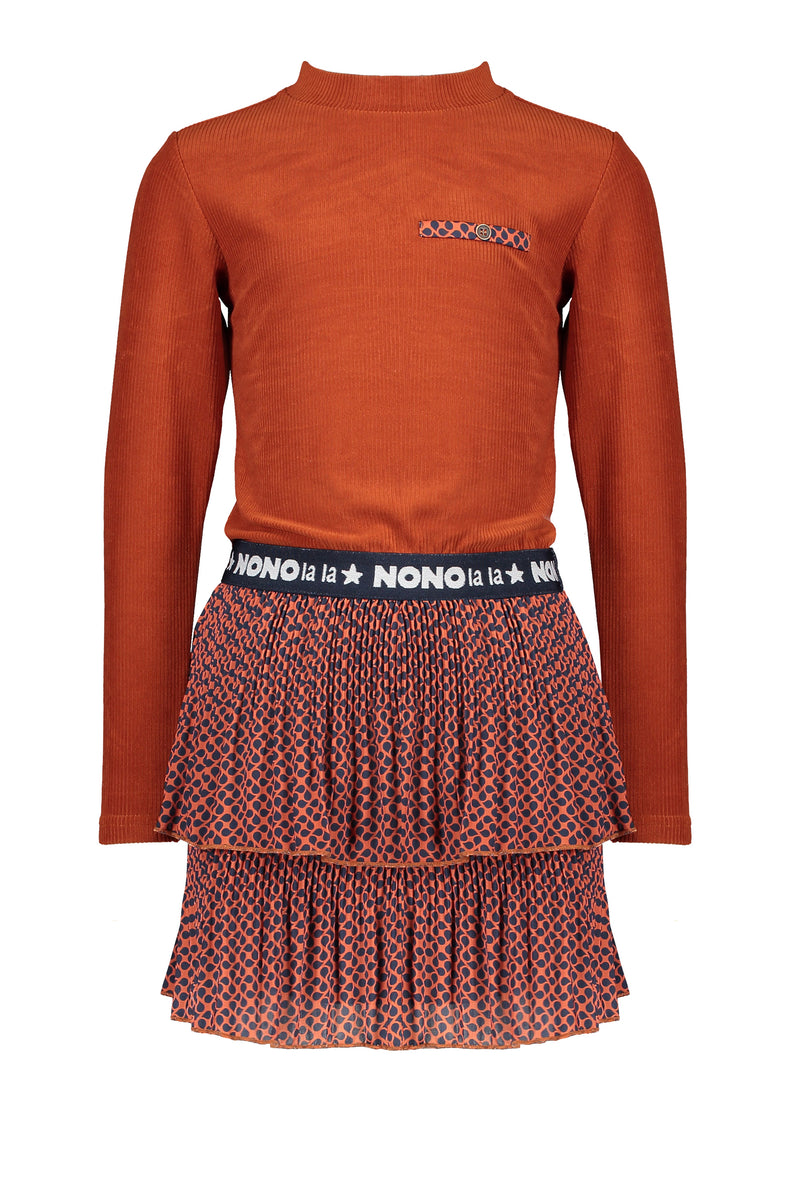 NoNo Mika combi dress with velours ribbed top+woven layered skirt