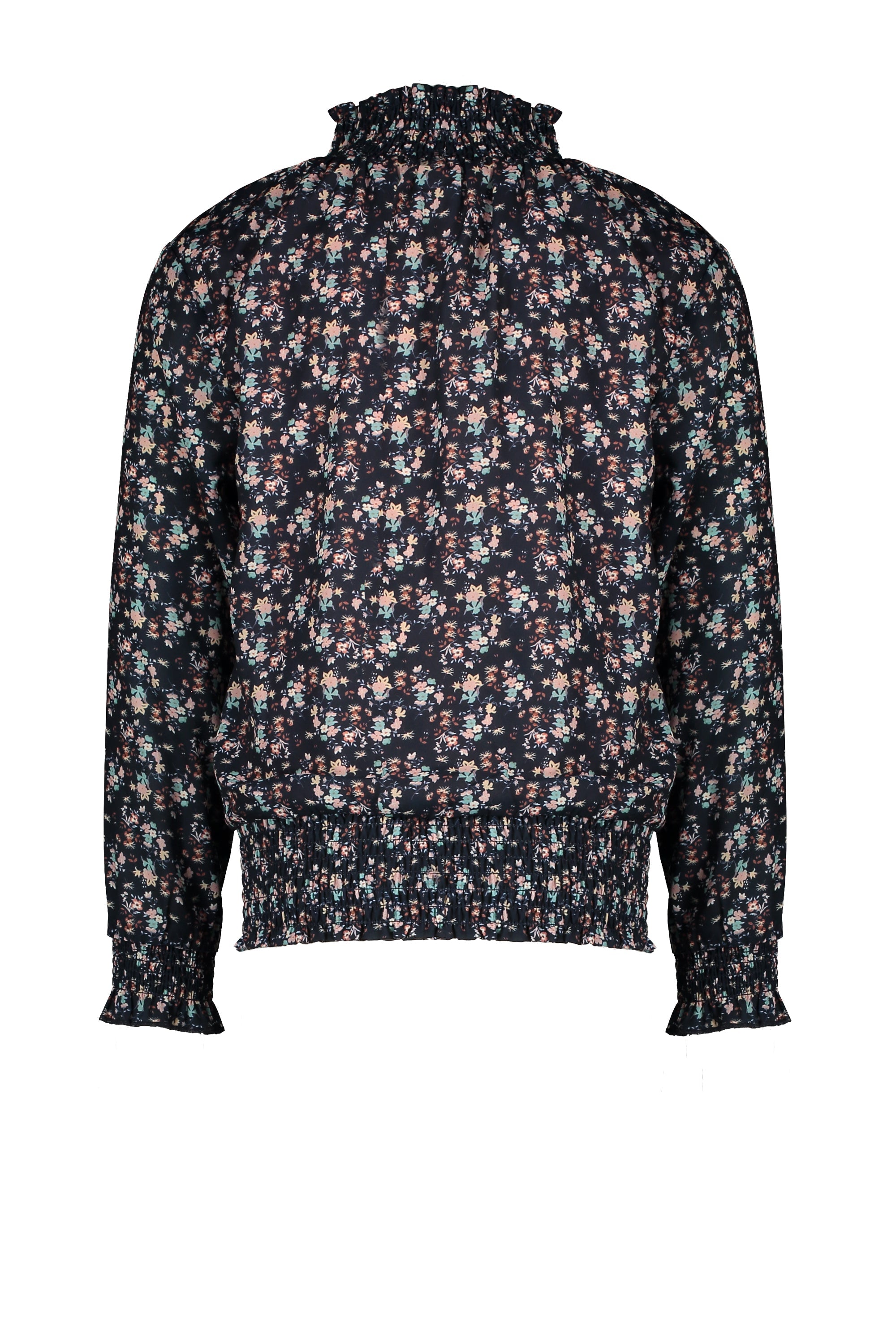 Meisjes Tipi blouse with smocked cuff/hem/neck van NoNo in de kleur Navy Blazer in maat 146/152.