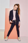 Meisjes Dippy blazer with knitted cuffs van NoNo in de kleur Navy Blazer in maat 146/152.