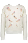 Meisjes Kessa sweat drop shoulder with Peacock allover embroidery van NoNo in de kleur Snow White in maat 146/152.