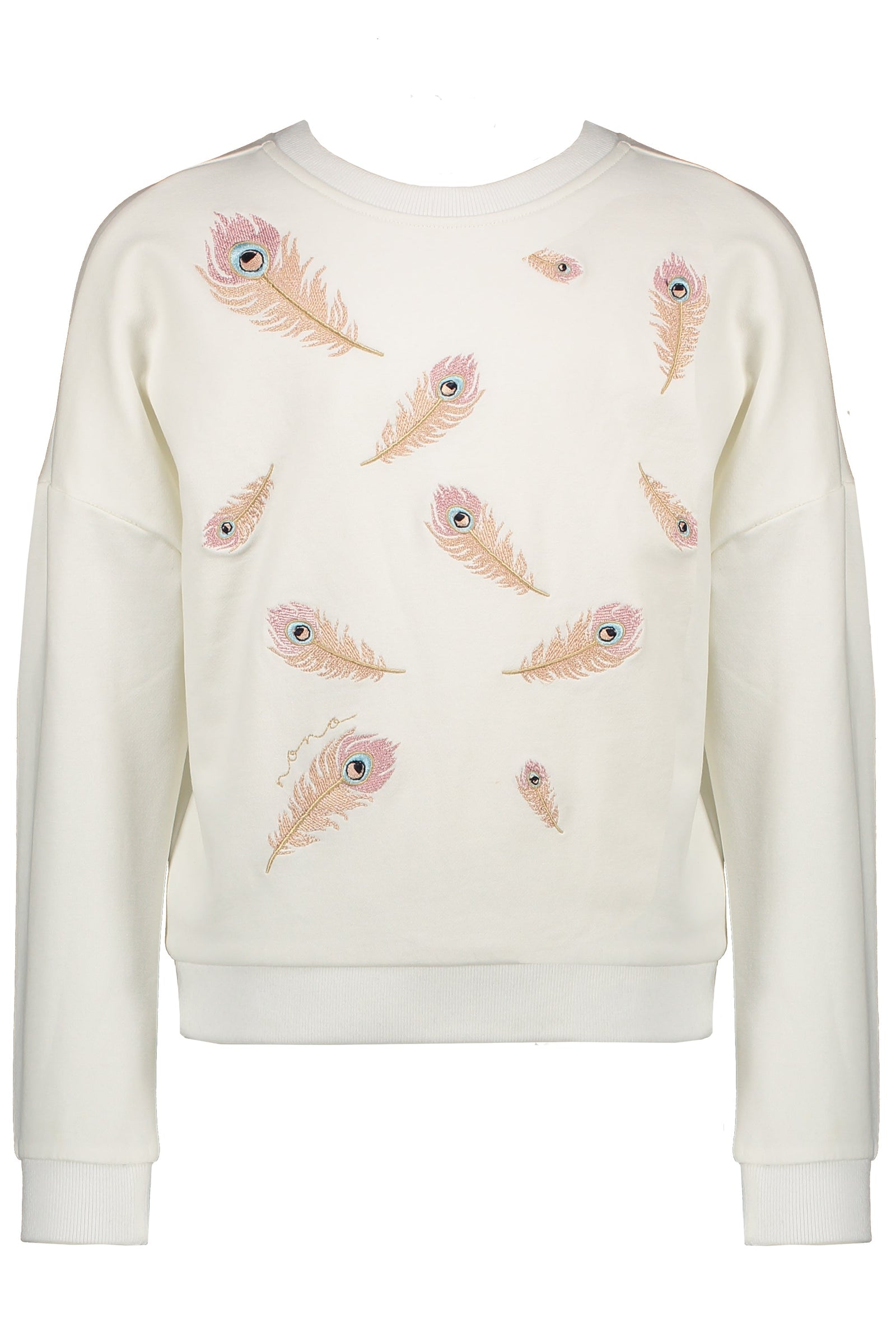 NoNo Kessa sweat drop shoulder with Peacock allover embroidery