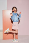 Meisjes DenamB denim button up cardigan van NoNo in de kleur Denim in maat 146/152.