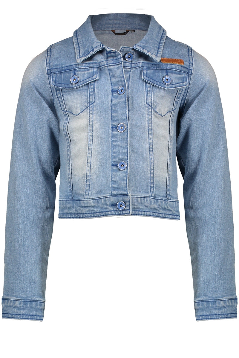 Meisjes DenamB denim button up cardigan van NoNo in de kleur Denim in maat 146/152.
