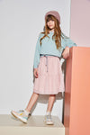 Meisjes Kathy space yarn knitted sweater with puffy sleeves van NoNo in de kleur Light Turquoise in maat 146/152.