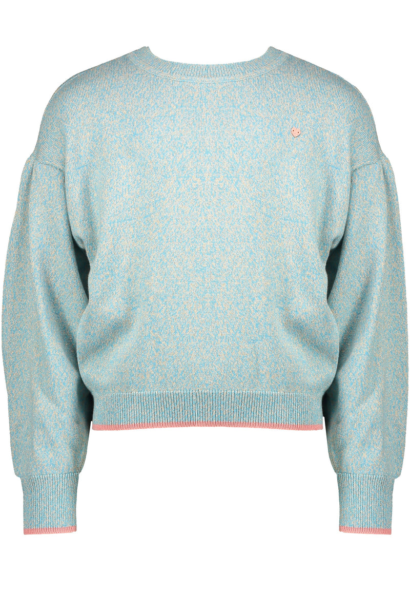 Meisjes Kathy space yarn knitted sweater with puffy sleeves van NoNo in de kleur Light Turquoise in maat 146/152.