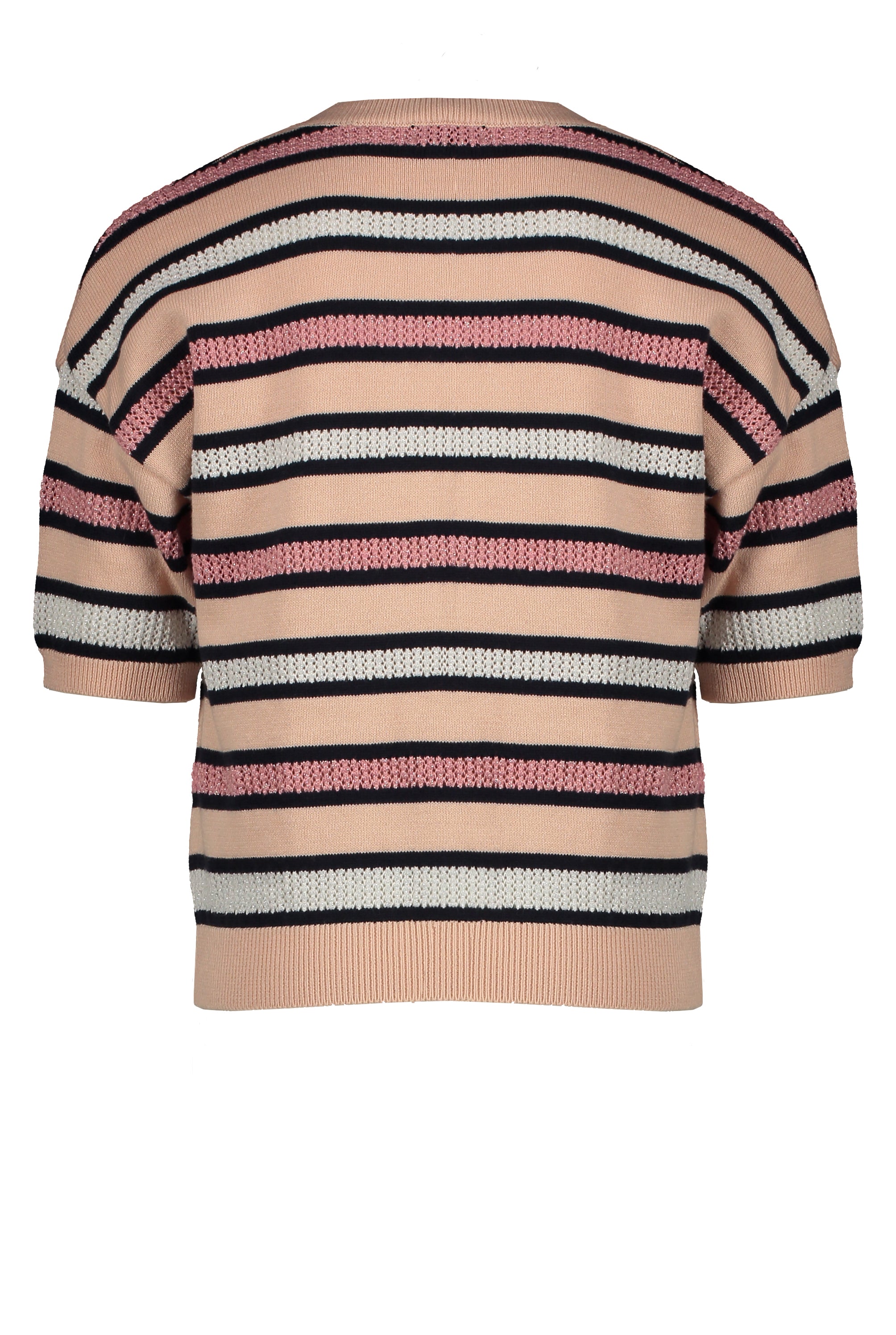 Meisjes Kess knitted striped s/sl sweater van NoNo in de kleur Rosy Sand in maat 146/152.