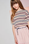 Meisjes Kess knitted striped s/sl sweater van NoNo in de kleur Rosy Sand in maat 146/152.
