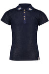Meisjes Kami foil print rib tshirt s/sl with collar with embro van NoNo in de kleur Navy Blazer in maat 146/152.