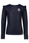 Meisjes Kiss foil printed rib tshirt l/sl with ruffle at armhole van NoNo in de kleur Navy Blazer in maat 146/152.
