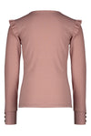 Meisjes Kiss foil printed rib tshirt l/sl with ruffle at armhole van NoNo in de kleur Vintage Rose in maat 146/152.
