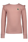Meisjes Kiss foil printed rib tshirt l/sl with ruffle at armhole van NoNo in de kleur Vintage Rose in maat 146/152.