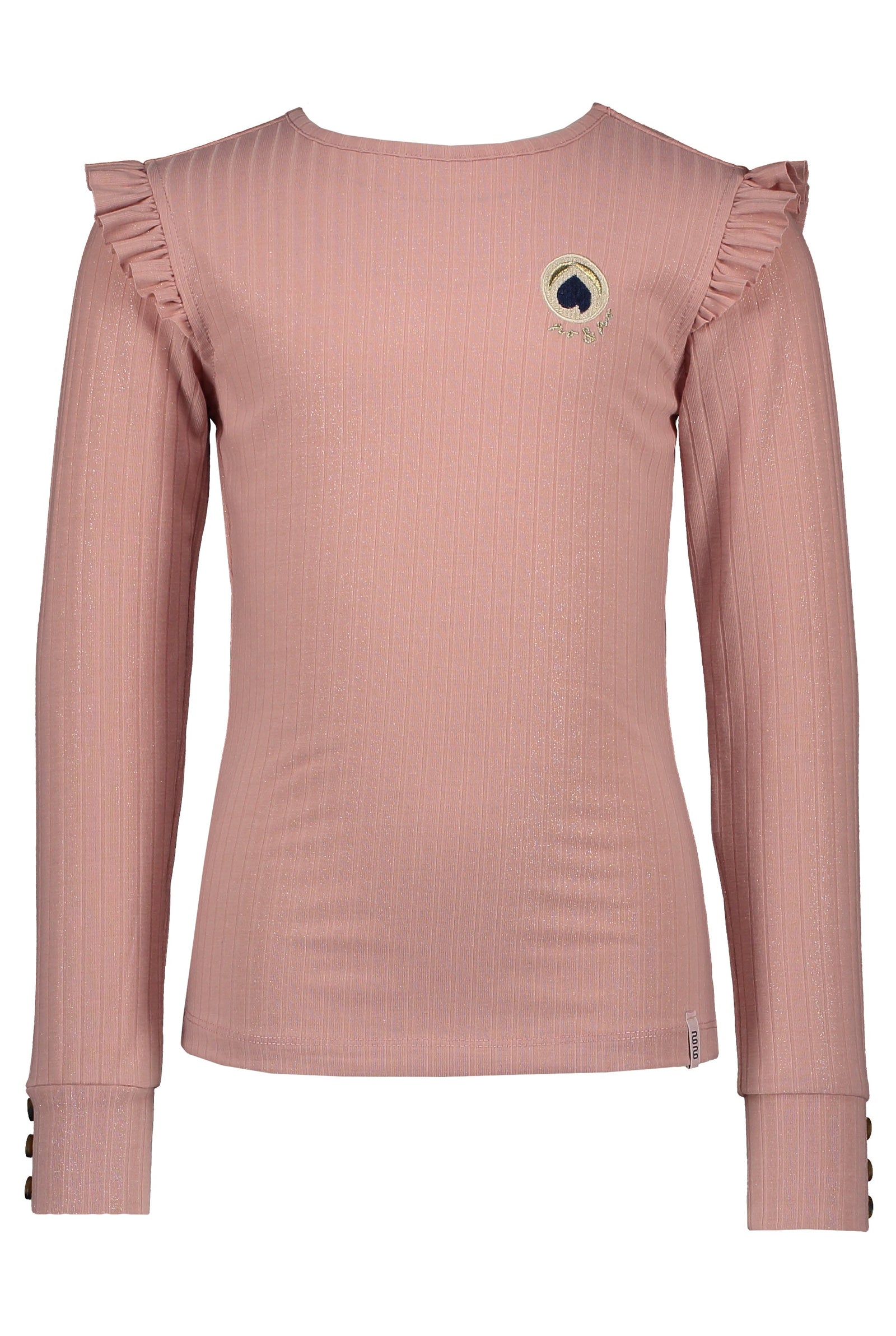 NoNo Kiss foil printed rib tshirt l/sl with ruffle at armhole