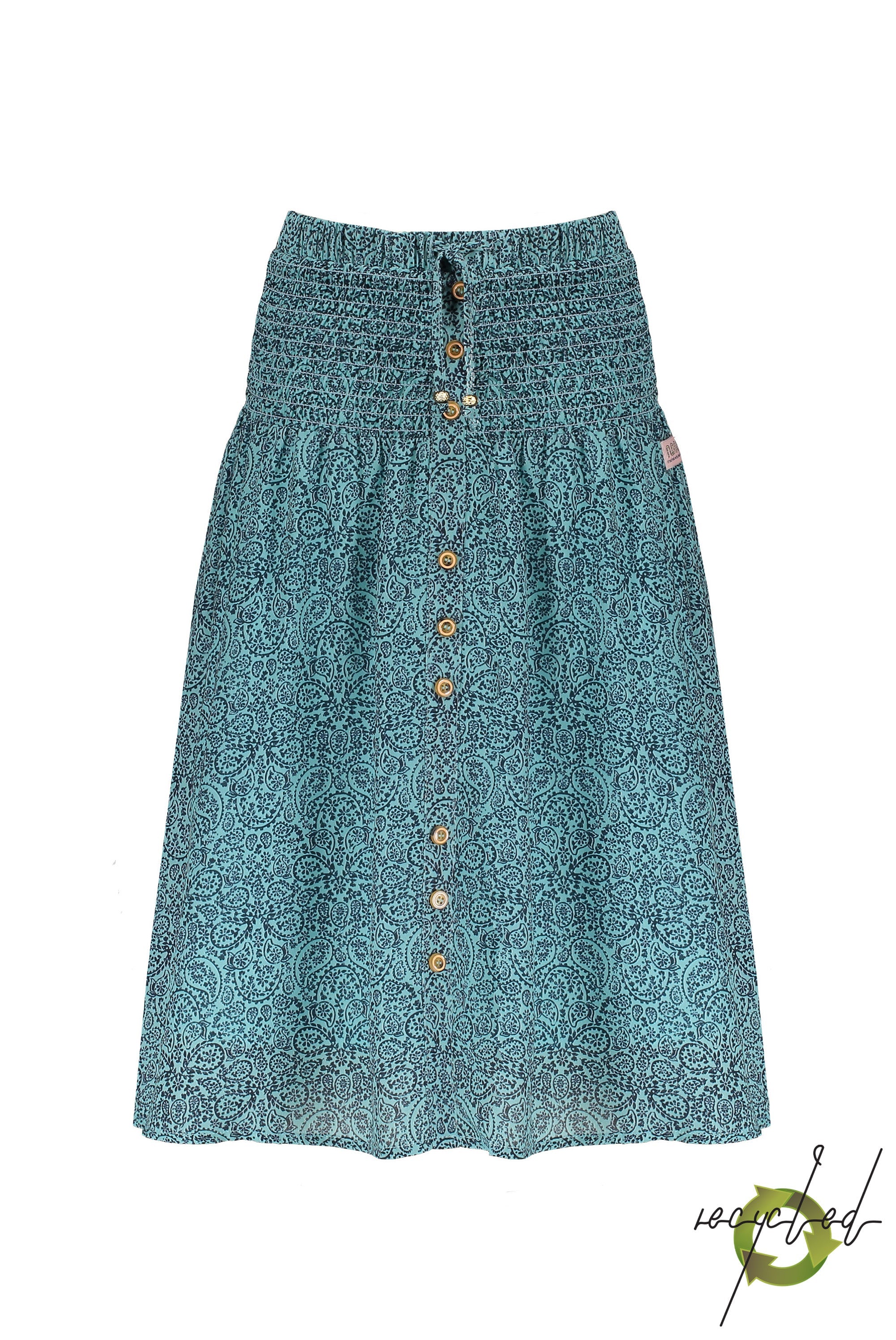 Meisjes Nom maxi skirt with buttons at front+smocked waistband van NoNo in de kleur Light Turquoise in maat 146/152.