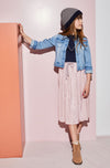 Meisjes Mikado maxi dress with jersey s/sl top+plissee skirt van NoNo in de kleur Rosy Sand in maat 146/152.