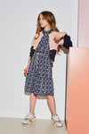 Meisjes Miron long woven dress 1/2sl with smocked sleeve ends van NoNo in de kleur Navy Blazer in maat 146/152.