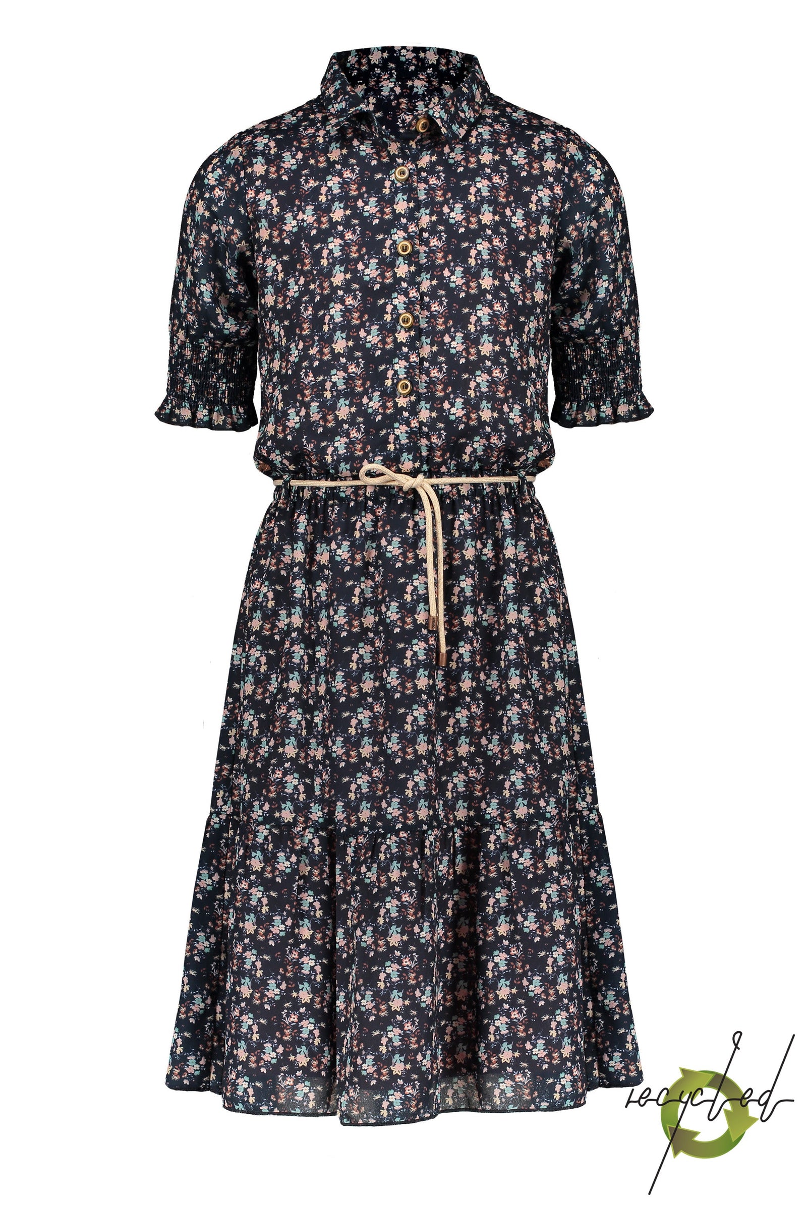 NoNo Miron long woven dress 1/2sl with smocked sleeve ends