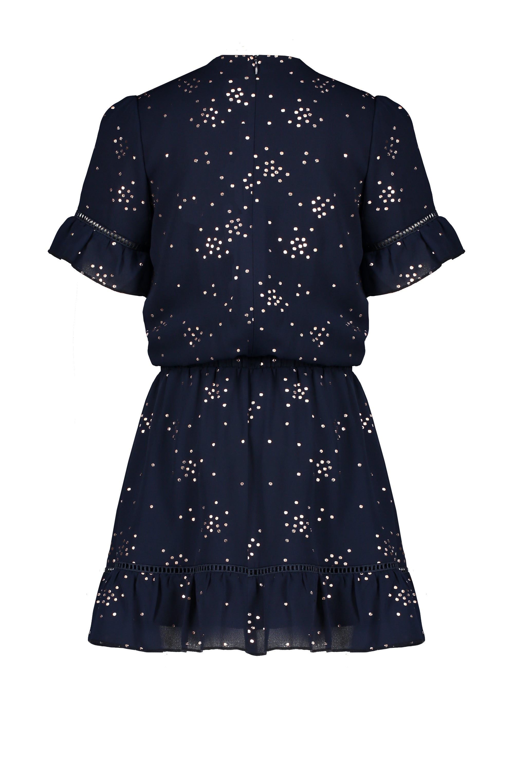Meisjes Merel s/sl dress with crochet details van NoNo in de kleur Navy Blazer in maat 146/152.