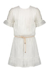 Meisjes Merel s/sl dress with crochet details van NoNo in de kleur Snow White in maat 146/152.