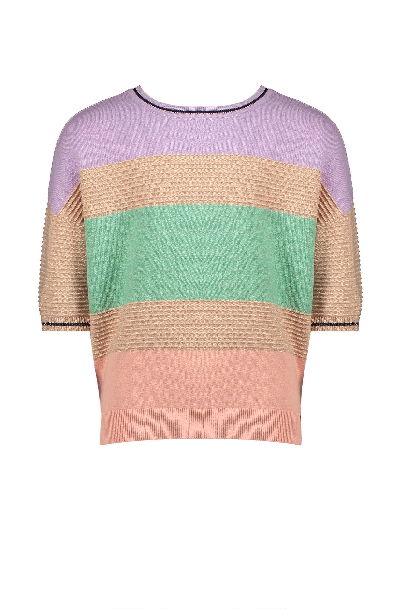 NoNo Kes s/sl knitted top with y/d stripes