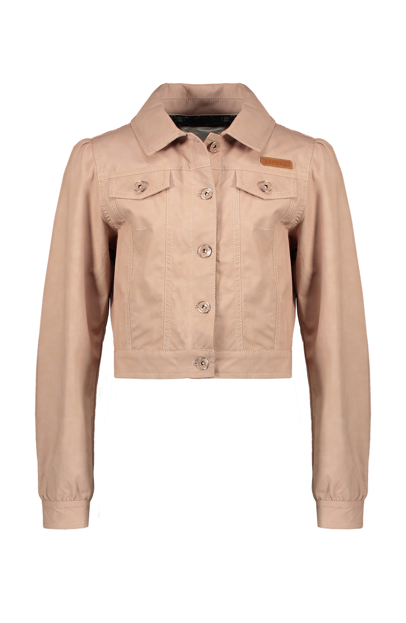 NoNo Dove fake leather button up cardigan with puffed sleeves