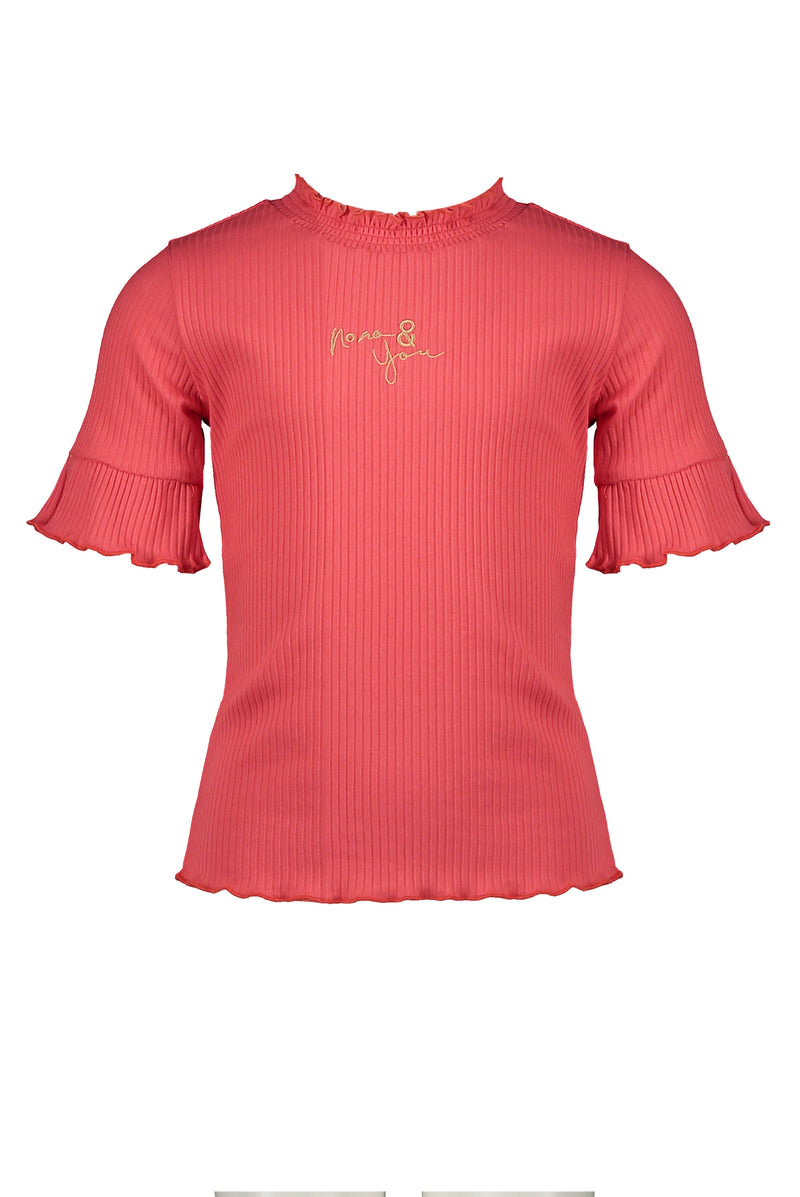 NoNo Keo rib tshirt 1/2 sl with ruffles+smocked neckcuff