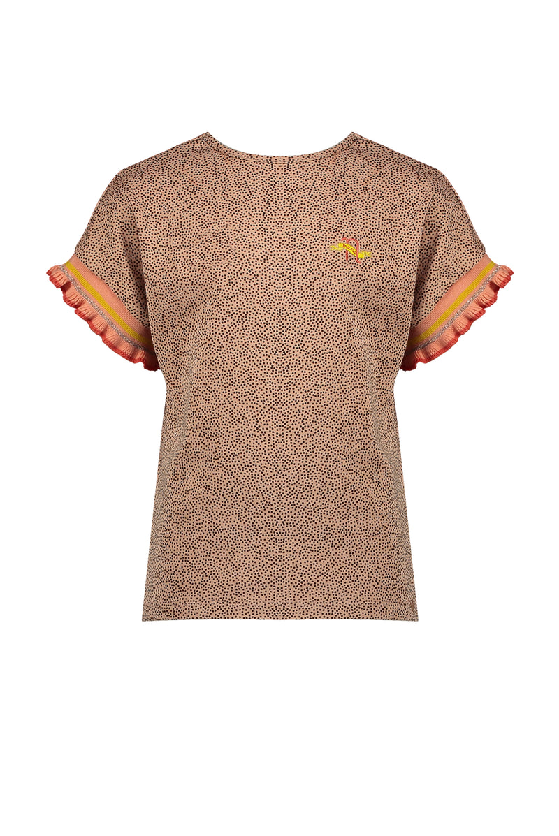 NoNo Kanou tshirt dots AOP with ruffled rib sleevecuff
