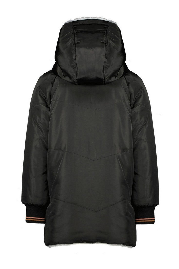 Meisjes Reversible half long hooded jacket Bay van NoNo in de kleur Jet Black in maat 158-164.
