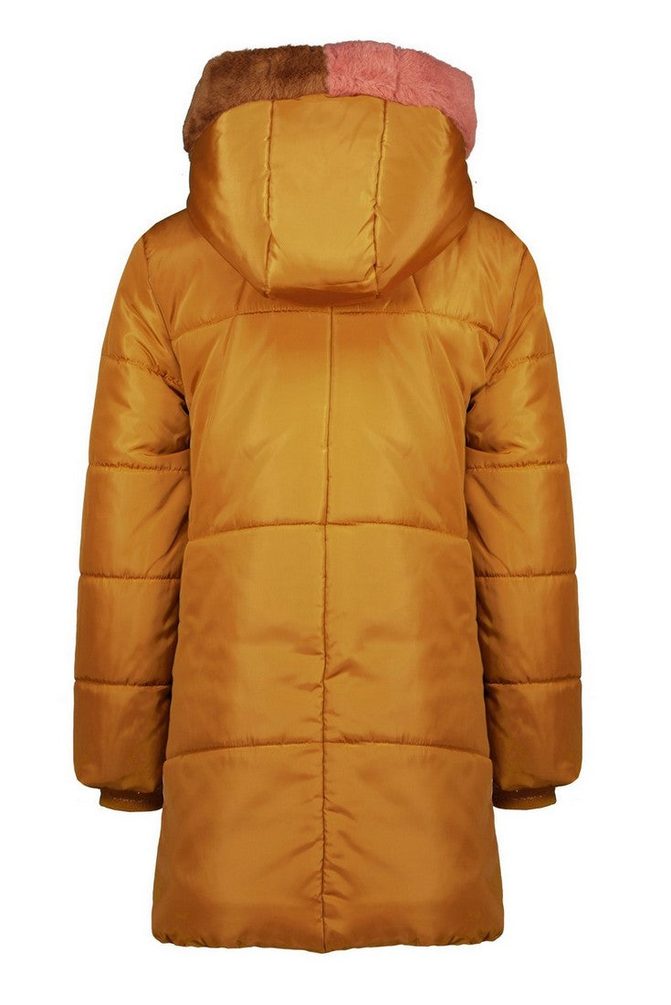 Meisjes Baggy hooded half long baggy jacket van NoNo in de kleur Intense Gold in maat 146-152.