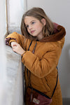 Meisjes Baggy hooded half long baggy jacket van NoNo in de kleur Intense Gold in maat 146-152.