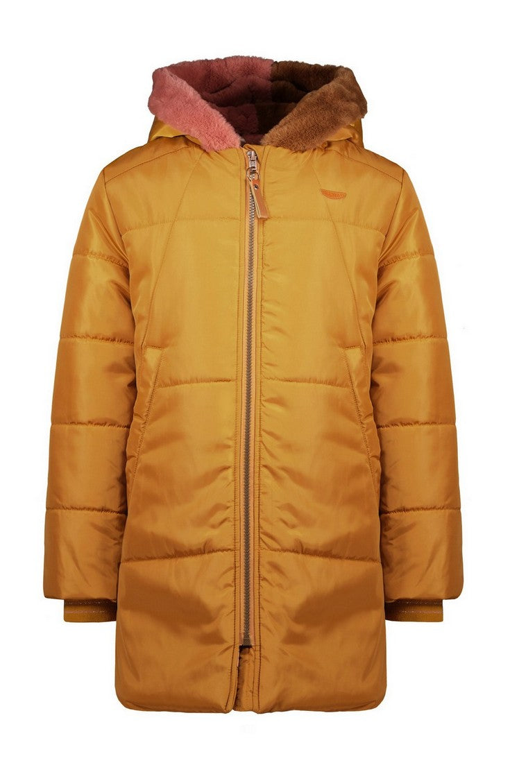 Meisjes Baggy hooded half long baggy jacket van NoNo in de kleur Intense Gold in maat 146-152.