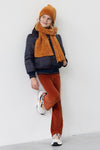 Meisjes Raya chenille set: beanie with ponytail hole+scarf van NoNo in de kleur Intense Gold in maat 134-164.