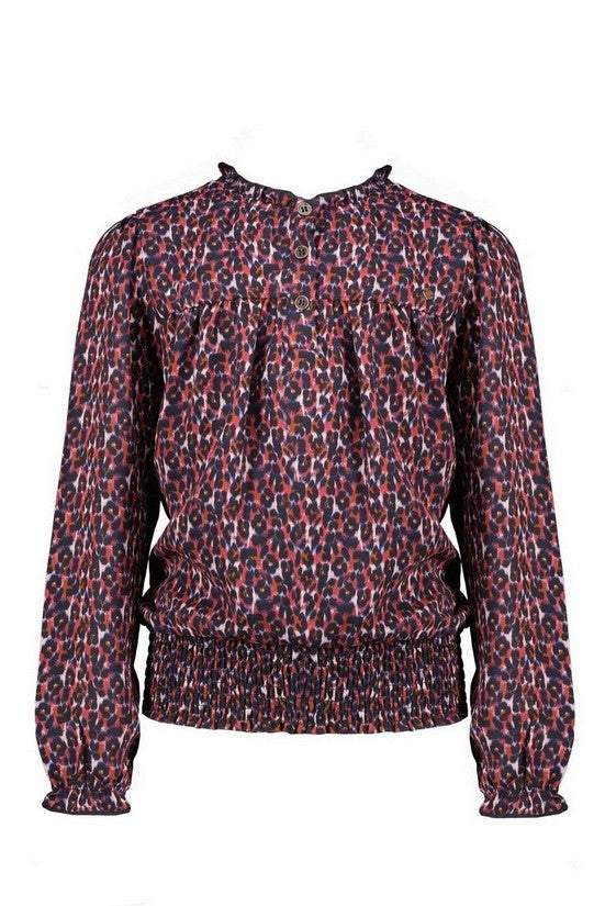 Meisjes Tessa blouse l/sl Batik Leopard AOP van NoNo in de kleur Vintage Rose in maat 134-140.