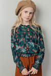 Meisjes Tessa blouse l/sl AOP Forest van NoNo in de kleur Winter Smaragd in maat 134-140.