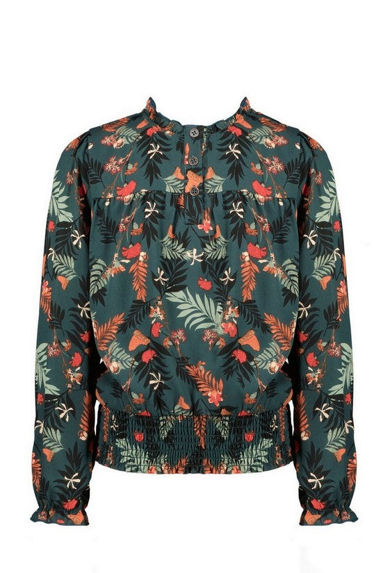 Meisjes Tessa blouse l/sl AOP Forest van NoNo in de kleur Winter Smaragd in maat 134-140.