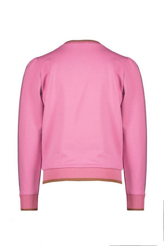 Meisjes Kate round neck sweater with embroidery van NoNo in de kleur Phlox Pink in maat 134-140.