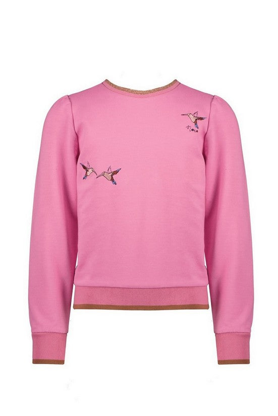 Meisjes Kate round neck sweater with embroidery van NoNo in de kleur Phlox Pink in maat 134-140.