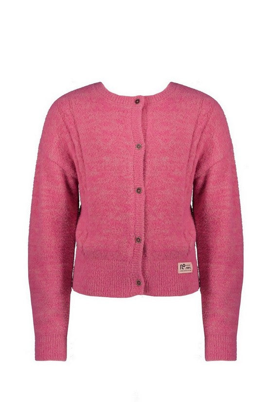 Meisjes Alou knitted button up cardigan l/sl van NoNo in de kleur Phlox Pink in maat 134-140.