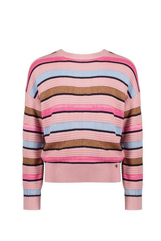 Meisjes Kes knitted striped sweater l/sl van NoNo in de kleur Vintage Rose in maat 134-140.