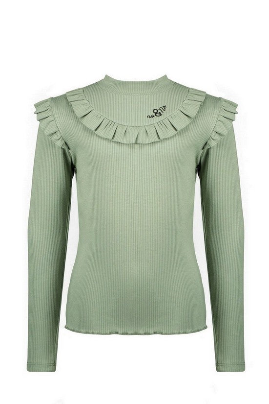 Meisjes Keon rib jersey turtle neck tshirt l/sl  van NoNo in de kleur Winter Smaragd in maat 134-140.