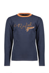 Meisjes Kio crew ribbed neck tshirt l/sl van NoNo in de kleur Navy Blazer in maat 134-140.