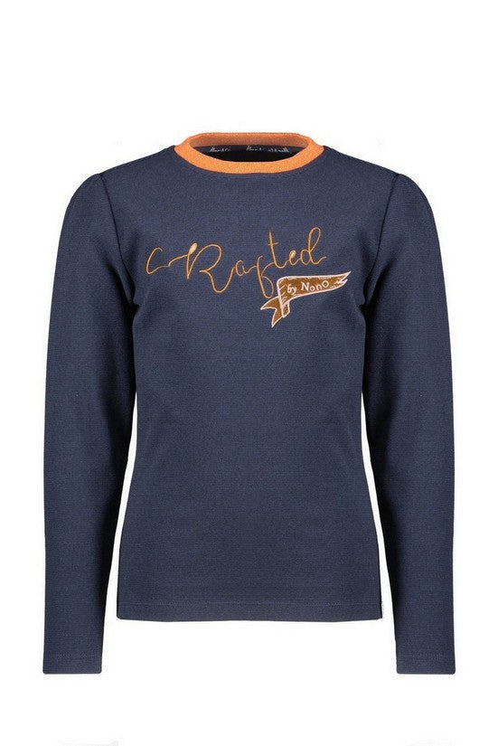 Meisjes Kio crew ribbed neck tshirt l/sl van NoNo in de kleur Navy Blazer in maat 134-140.