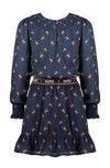 Meisjes Mila woven dress l/sl AOP van NoNo in de kleur Navy Blazer in maat 134-140.