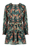 Meisjes Manyu woven l/sl dress AOP van NoNo in de kleur Winter Smaragd in maat 134-140.