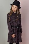 Meisjes Milau button up l/sl dress AOP van NoNo in de kleur Antracite in maat 134-140.