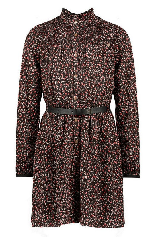 NoNo Milau button up l/sl dress AOP